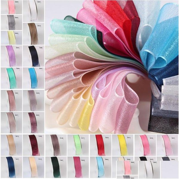 Emballage cadeau rubans de satin 100 verges/rouleau 6 mm bricolage fête ruban décoratif en organza 29 couleur livraison directe maison jardin fournitures de fête Eve Dhu5K