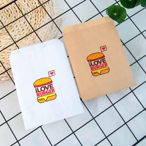 Emballage cadeau Ensemble de 25 sacs de hamburger I Love Décorations de fête d'anniversaire Faveur de bonbons pour biscuits Popcorn Buffet BagGift