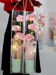 Emballage cadeau Ensemble de 5 boîtes en PVC transparentes avec poignée Sac en plastique Sacs d'emballage de bouquet de roses