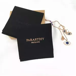 Cadeauverpakking SheepSew 8,8 cm zwart aangepast logo luxe envelop flap microvezel suède sieradenzakje met verjaardag bruiloft betrokkenheid