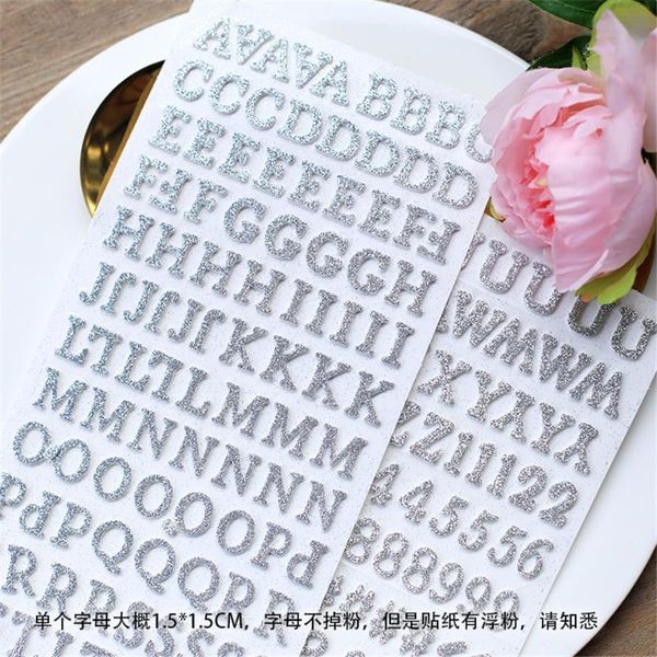 Emballage cadeau argent Flash Alphabet papier autocollants ensemble découpé pour bricolage Scrapbooking Journal autocollant Kits Po carte faisant S104