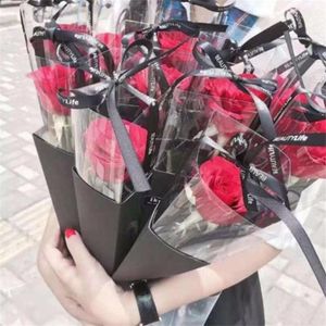 Papel de regalo Caja de rosas de una sola flor Envoltura de ramo triangular de PVC Bolsas de plástico Cajas de papel Día de San Valentín Para flores Regalos Embalaje1