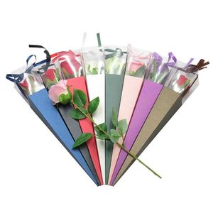 Emballage cadeau Boîte de roses à fleurs simples PVC Bouquet triangulaire Papier d'emballage Sacs en plastique Boîtes pour fleurs Cadeaux Emballage183A