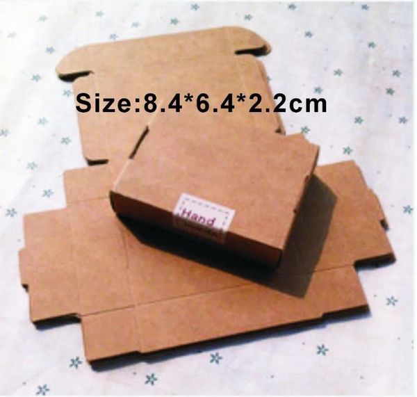 Tamaño del papel de regalo 8,4 6,4 2,2 cm venta al por mayor 1000 unids/lote caja de papel Kraft impresión gratuita 1 logotipo de color