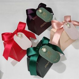 Papel de regalo Cajas pequeñas s Merci Box Fiesta Baby Shower Cumpleaños Papel Chocolate Rosa para empacar Favores de boda Invitados 220922
