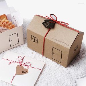 Envoltura de regalo Forma de casa pequeña Cajas de pastel Papel de embalaje Caja de galletas de dibujos animados Caramelo con tarjeta de corazón para favores de fiesta de baby shower