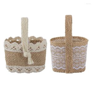 Emballage cadeau petit sac à main en lin panier de rangement pour enfants fête d'halloween sac à bonbons rustique mariage dentelle toile de jute fleur