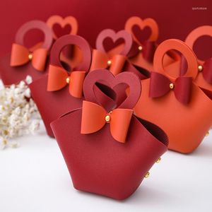 Geschenkwikkeling Kleine PU Leather Bow Candy Bag Box met handverpakking Wedding Gunsten Baby Shower Party Voorraad