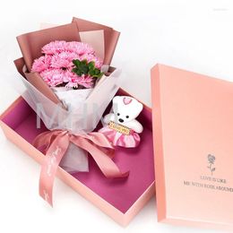 Geschenkwikkel Soap Rose Bouquet Set Artificial Flower With Bear For Wedding Anniversary Friends Home Decoration Party Supplies Box Decor