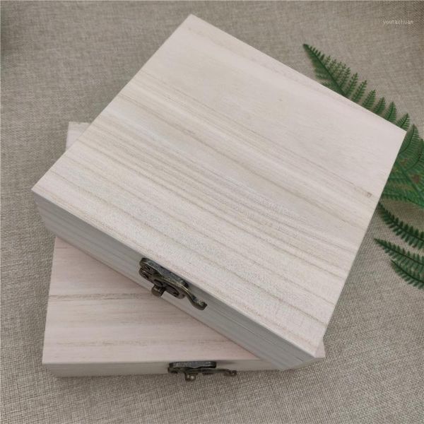 Envoltura de regalo Oferta especial Embalaje de caja de madera cuadrada con esquina redonda Puede personalizar 16.8x16.8x5.5cm 2pcs1