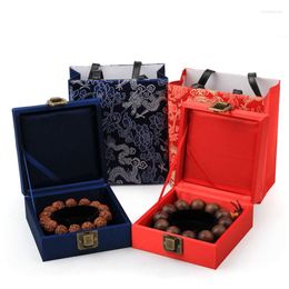 Emballage cadeau carré Dragon serrure attraper chinois soie brocart boîtes avec sac à main ensemble emballage grand bijoux Bracelet mallette de rangement