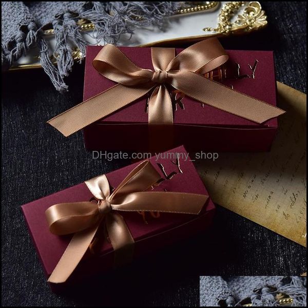 Emballage Cadeau Boîte De Papier Kraft Carré Emballage En Carton Boîte De Rangement De Bonbons Saint Valentin Avec Ruban Rra12627 Drop Delivery Home Garde Otmql