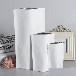 Envoltura de regalo Stand Up Papel Kraft blanco Bolsa de papel de aluminio Cremallera Doy Pack Bolsa de embalaje Comida Té Merienda Bolsas resellables Venta al por mayor Lz05 Dhmhu