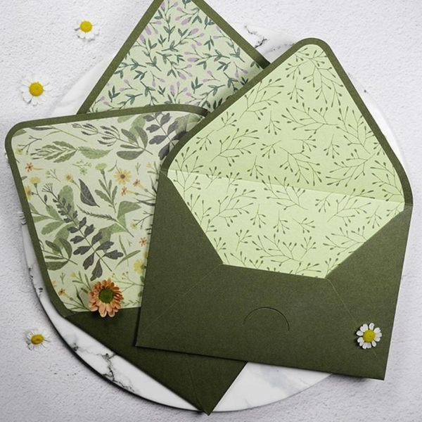 Emballage cadeau papeterie peinture à l'huile impression doublure enveloppes d'invitation carte Invitations de mariage série vert avocat