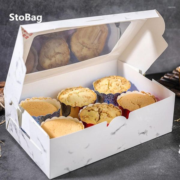 Envoltura de regalo StoBag 10 unids Caja de cupcakes con ventana Cajas de pastel de pan y embalaje Pastelería Boda Fiesta de cumpleaños Galletas Baby Shower DIY