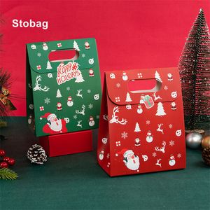 Geschenkwikkeling Stobag 10 -stcs Green/Red Marry Christmas Packaging Kraft Box met handvat Santa Claus Kids Holiday Happy Year Feest FAVORS 221202