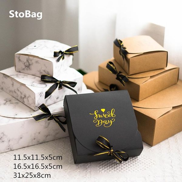 Emballage cadeau StoBag 10pcs emballage boîte en papier fournitures de fête d'anniversaire de mariage chocolat vêtements Pack boîtes or/Kraft/noir/marbre StyleGift