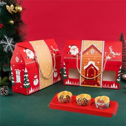 Geschenkwikkeling Stobag 4pcs Red Marry Christmas Gift Packaging Kraft Box met handvat Santa Claus Cake Kids Holiday Happy Year Feest FAVORS 220913