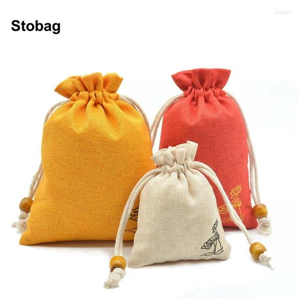 Enveloppe-cadeau stobag 50pcs en gros de sacs de lin chinois de chinois en tissu bijoux bijoux paquet à crampon de rangement de rangement poche