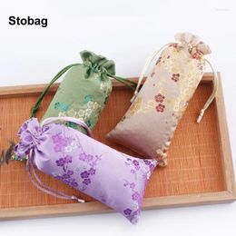 Geschenkwikkeling Stobag 5 -stks Chinese katoen Lange trekkoordzak Doekje Sieraden Verpakking opslagbundel Pocket Herbruikbare zakjes draagbaar