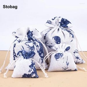 Enveloppe cadeau Stobag 5pcs Sac à crampons en lin chinois coton petit bijoux paquet de rangement de rangement poche