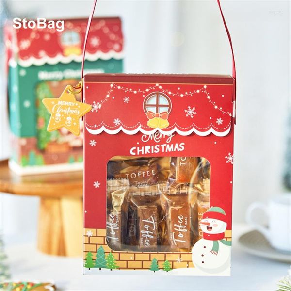 Emballage cadeau StoBag 5 pièces père noël biscuits de noël emballage Hnadle boîte année à la main Snack bonbons fournitures ensemble faveurs de fête