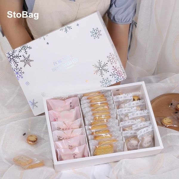 Papel de regalo StoBag 5 uds caja de galletas de copo de nieve cumpleaños boda fiesta embalaje favores postre hecho a mano hornear Madeleine decoración regalo