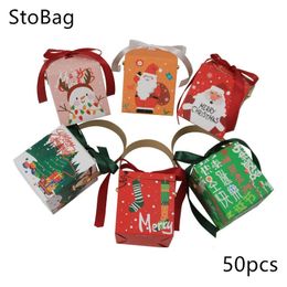 Geschenkverpakking StoBag-gekleurde snoepdoos met linten Handvat Snoepdoos Verpakking Snack Kids Home Meeting Decoratieve benodigdheden Kerstavond 50 stuks 231214