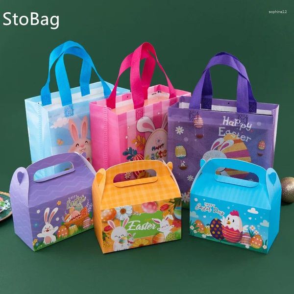 Enveloppe cadeau Stobag-Easter Boîte à tissu non tissé Assemblage mélangé en gros emballages en gros cadeaux de chocolat Toy Candy décoration bleu vert 12pcs