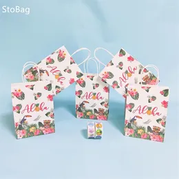 Enveloppe cadeau Stobag Hawaiian Kraft fourre-tout sac en papier emballage Candy Chocolate Snack Beach Trip Game Party Baby Shower Storage Suppily