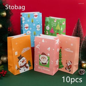 Emballage cadeau Stobag-Kraft Sac de Noël Emballage Snack Cookies Chocolat Candy Party Fournitures Année Enfants Baby Shower 10pcs