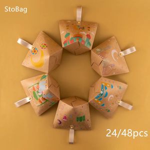 Cadeau Wrap Stobag Kraft Papier Sac Candy Emballage Boîte Fourre-tout pour la lune musulmane Décoration Cadeaux Chocolat Snacks Fournitures de fête 24pcs 231130