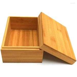 Caja de almacenamiento de papel de regalo, té de embalaje de madera natural sin pintar de bambú (6,3x4,72x2,76 pulgadas)