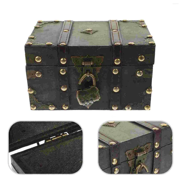 Caja de almacenamiento de papel de regalo, joyería conmemorativa del tesoro pirata, soporte decorativo Vintage de madera para pendientes y monedas
