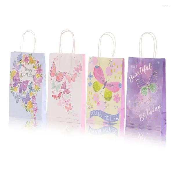 Style d'enveloppe cadeau 6/24pcs Sacs de bonbons en papier papillon avec poignées Filles Rose Purple Birthday S Favor