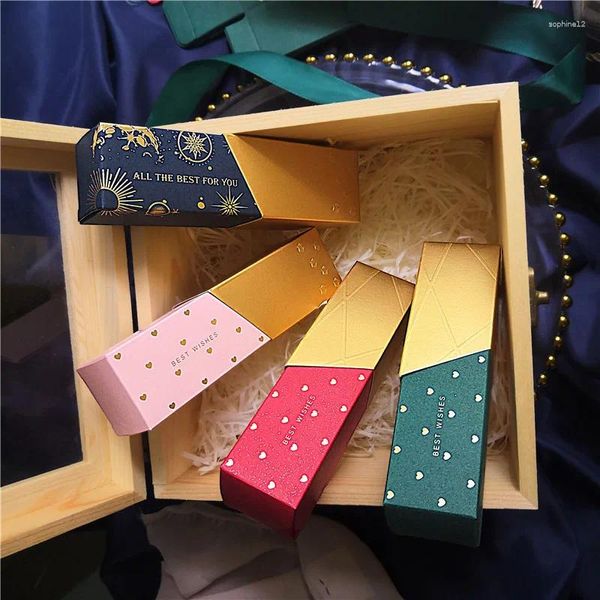 Embalaje en forma de cajón de caja de dulces de boda de papel brillante estilo lápiz labial de papel de regalo