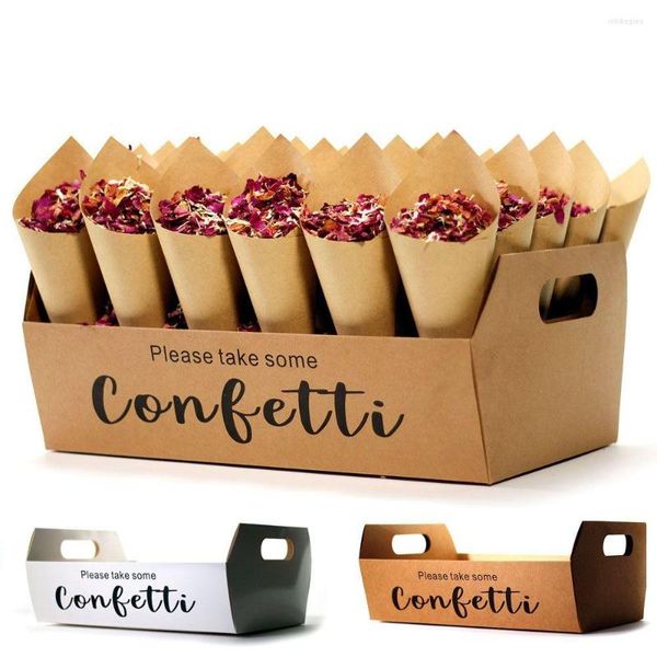 Papel de regalo Caja elegante Hermosa decoración de boda Cajas de cono de papel Kraft Soporte de confeti Bandeja de marco