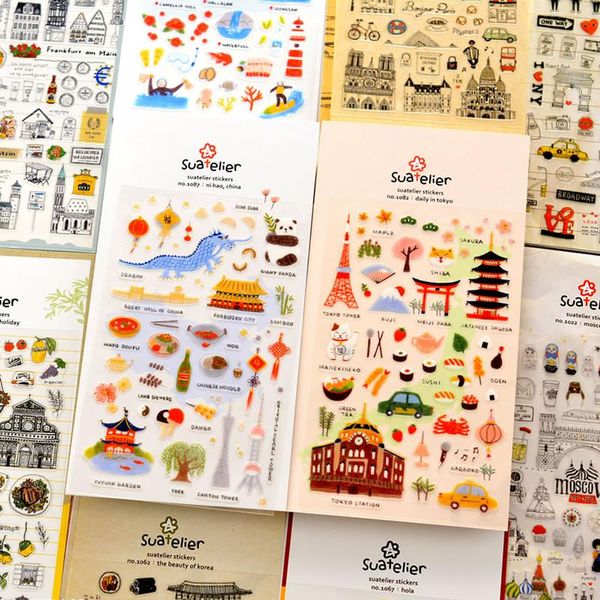Cadeau Wrap Suatelier City Stickers Corée Scrapbooking DIY Déco Autocollant Junk Journal Fournitures Planificateur Journal Po Craft MaterialGift GiftGift