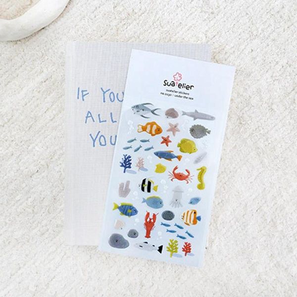 Cadeau Wrap Suatelier Sea Animal Stickers Junk Journal Scrapbooking Matériel Transparent Corée Autocollant Papeterie DIY Hobby Craft SuppliesGift