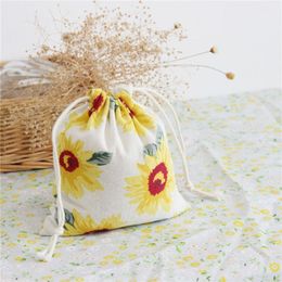Geschenkwikkel Zonnige bloem bedrukte katoenen stoffen tassen Drawp Pakken trouwfeest snoepverpakking opslag organizer zak