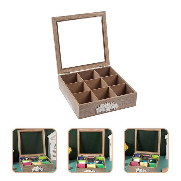 Emballage cadeau organisateur de sachets de thé porte-couvercle en verre Transparent coffre de rangement en bois BoxGift