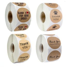 Gift Wrap Dank U Stickers Roll 100-500 stuks Zelfklevende Etiketten Kraftpapier Met Zwarte Harten Decoratieve Afdichting voor Geschenken