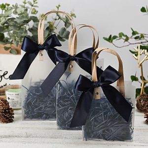 Geschenkafolie Tote Zwart zachte PVC -verpakkingszakken met handlus grote lint boog plastic handtas voor kerstfestival cadeautjes pack