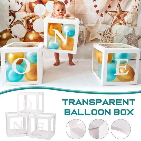Emballage cadeau Boîtes de ballons transparents avec lettre Un anniversaire Décorations de douche de bébé pour le sexe révèlent les accessoires de stand Po Pack de 3 XHC88