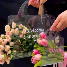Cadeau cadeau sac de bouquet de fleurs transparent portable sac à main frais rose paquet conteneur avec poignée boîte d'emballage de fête de mariage