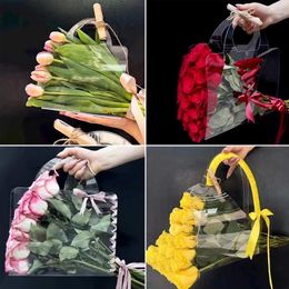 Boîte à fleurs transparente enveloppe cadeau avec poignée sacs d'emballage portables Contatiner Handbag Wedding Rose Emballage Party