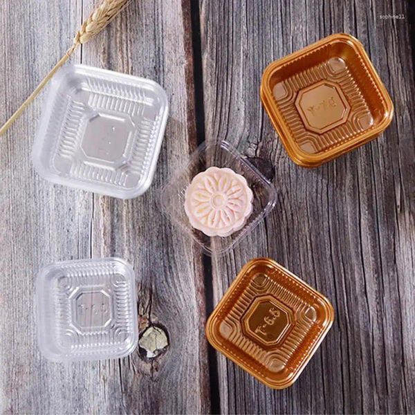 Envoltura de regalo Transparente Mooncake Blister Caja Embalaje de oro Suministros de fiesta portátiles Bandeja ligera