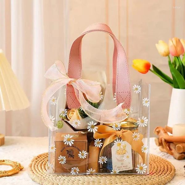 Envoltura de regalo Bolsa de embalaje de PVC transparente Bolsa de embalaje de margarita transparente Bolso de plástico Caja de dulces de boda Suministros para fiestas Cosméticos