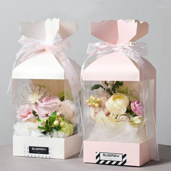 Emballage cadeau Transparent Rose boîte en plastique gâteau emballage organisateur magasin de fleurs bricolage mariage saint valentin