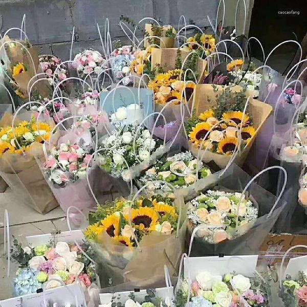 Envoltura de regalo Bolsa de asas transparente Ramo de flores Embalaje Caja portátil Día de San Valentín Bolso de mujer